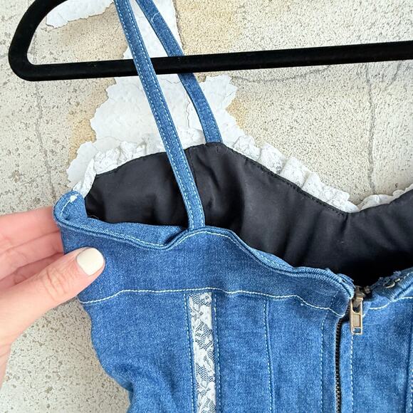 I.AM.GIA Corset Top Denim Lace Trim Bustier Camisole Y2K Coquette Festival Small - Picture 6 of 12